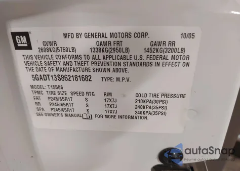 2006 Buick Rainier Cxl z USA, uszkodzony, nr VIN 5GADT13S862181682